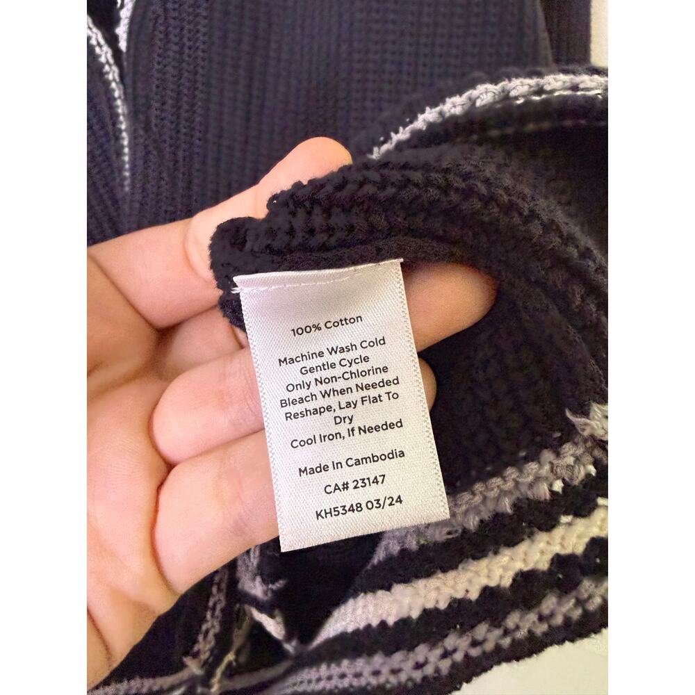 Talbots Womens M Black White Cotton Knit Cardigan Striped Trim Preppy Nautical - Picture 5 of 8